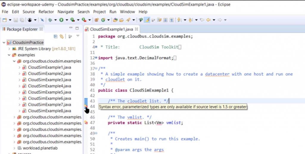 Cloudsim Setup Error Type 1